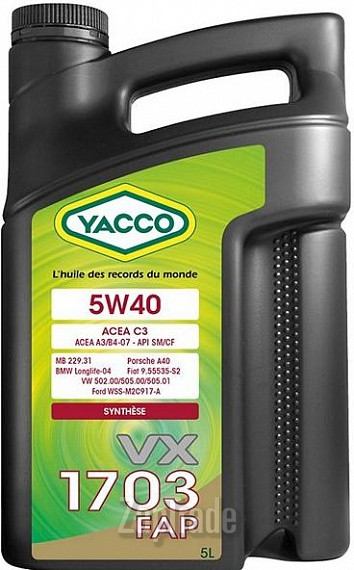 Купить моторное масло Yacco VX 1703 FAP, в интернет-магазине в Екатеринбурге