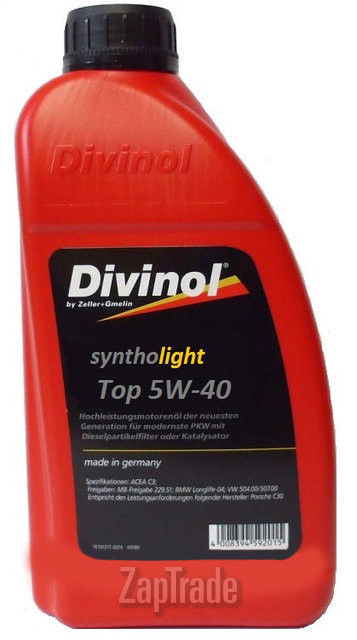 Купить моторное масло Divinol Syntholight Top 5W40, в интернет-магазине в Екатеринбурге